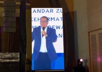 Pemimpin Perusahaan Lampung Post, Iskandar Zulkarnain, saat menjadi narasumber dalam Sumsel Teacher Fest 2024 di Hotel Novotel Palembang, Senin, 10 Juni 2024. Dok/Lampost.co