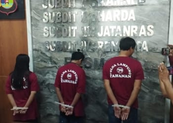 Polda Lampung menangkap pelaku Tindak Pidana Perdagangan Orang (TPPO) asal Lampung. (Foto : Lampost.co/Umar Rabbani)