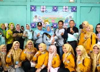 Kegiatan launching gerakan intervensi serentak pencegahan stunting Kabupaten Lampung Timur di Desa Cempaka Nuban, Kecamatan Batanghari Nuban, Jumat, 7 Juni 2024. Lampost.co/Arman Suhada