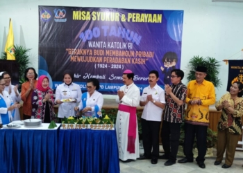 Wanita Katolik RI (WKRI) Dewan Pimpinan Daerah (DPD) Lampung melaksanakan Perayaan Syukur Wanita Katolik ke-100 pada di GSG Xaverius Wayhalim, Kamis, 4 Juli 2024. Dok WKRI