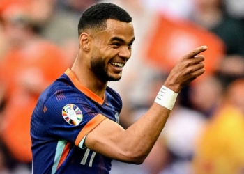 Pemain timnas Belanda, Gakpo, selebrasi usai mencetak gol ke gawang Rumania dalam pertandingan 16 besar Euro 2024, Selasa malam, 2 Juli 2024. Instagram Euro2024
