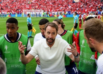 Gerard Southgate saat laga babak 8 besar atau perempat final Euro (Piala Eropa) 2024 antara Inggris vs Swiss berlangsung di Esprit Arena, Jerman, Sabtu malam, 6 Juli 2024. Foto: Instagram Euro2024
