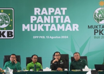 Rapat Panitia Muktamar sekaligus peluncuran logo Muktamar PKB di Jakarta, Selasa (13/8/2024).(ANTARA FOTO/Akbar Nugroho Gumay)