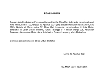 Pengumuman CV. Mina Mart Indonesia