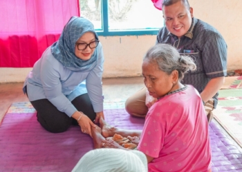 Ela Siti Nuryamah saat melakukan kunjungan ke Desa Kedaton 1 Kecamatan Batanghari Nuban, Kabupaten Lampung Timur, Senin 23 September 2024.(Foto : Lampost.co/Arman Suhada)