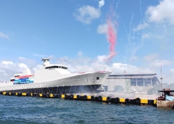 Peluncuran kapal OPV TNI AL di galangan kapal PT Daya Radar Utama, Jumat, 20 September 2024.