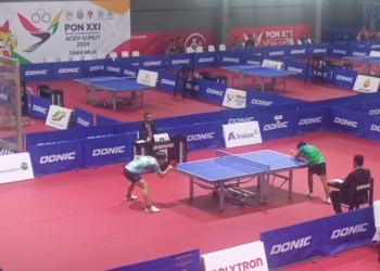 Tim tenis meja beregu putra Lampung meraih medali emas usai menundukkan Jawa Timur (Jatim) pada final Pekan Olahraga Nasional (PON) XXI Aceh-Sumut 2024 dengan skor akhir 3-2. Dok KONI Lampung.