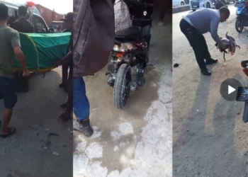 Tangkap layar video pascakecelakaan mobil box dan motor metik.