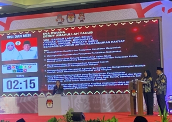 Debat Publik Pasangan Calon Walikota dan Wakil Walikota Bandar Lampung Tahun 2024 di Swissbell Hotel, Jumat, 15 November 2024. (Foto: Lampost.co/Andre Prasetyo Nugroho)