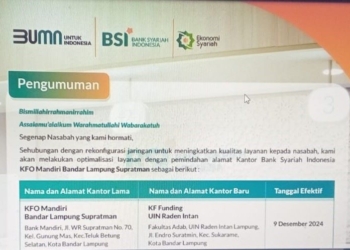 Kantor Bank Syariah Indonesia (BSI) pindah alamat.