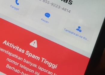 Nomor pelaku penipuan saat diperiksa menggunakan aplikasi getcontact.