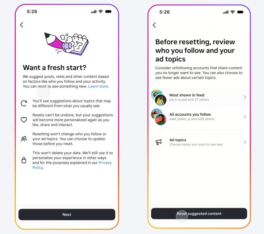 reset algoritma instagram