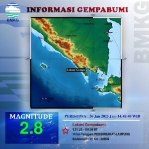 Pesisir Barat Digoyang Gempa Bumi 2,8 Mag