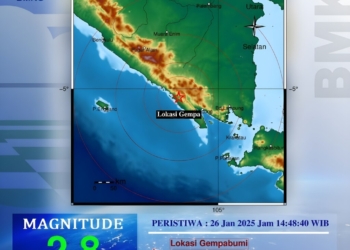 Badan Meteorologi Klimatologi dan Geofisika (BMKG) menyampaikan informasi gempa pada Kabupaten Pesisir Barat, Lampung, Minggu, 26 Januari 2025.