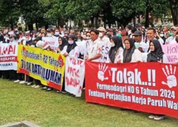 Para tenaga honorer Pemkab Lambar unjuk rasa terkait status dan pengangkatan PPPK, Rabu 22 Januari 2025