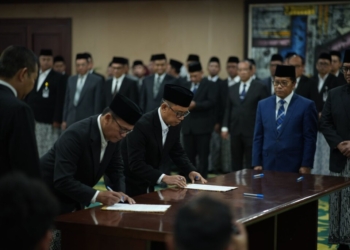 Kepala Kantor Wilayah Kementerian Agama Lampung, Puji Raharjo dilantik sebagai Deputi Bidang Koordinasi Bidang Pelayanan Haji Dalam Negeri pada Badan Penyelenggara Haji RI di Auditorium HM Rasjidi Kantor Kemenag RI, Jakarta, Rabu, 5 Februari 2025. Dok