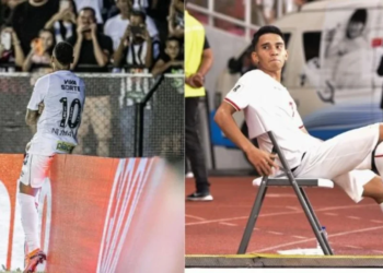 Selebrasi Neymar dan Marselino Ferdinan Sumber : Facebook Santos & AFC