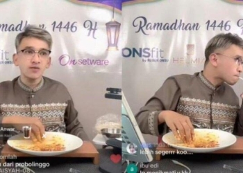 Presenter Ruben Onsu kepergok sedang makan sahur saat berjualan online melalui live streaming di akun TikTok @rubenonsuofficial.Dok