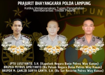 Tiga anggota Polres Way Kanan gugur saat menjalankan tugas memberantas tindak pidana. Dok/Polda Lampung