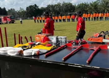 PT SIP dan Pemkab Mesuji, Tulang Bawang, dan TNI/Polri gelar simulasi penanganan karhutla. (Lampost/Ridwan Anas)