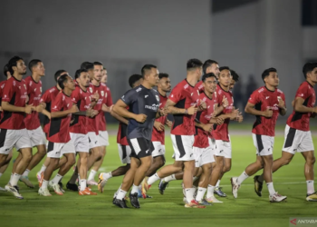 pemanasan para pemain timnas