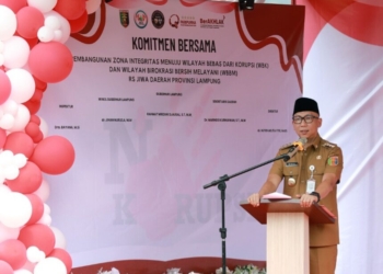 Gubernur Lampung, Rahmat Mirzani Djausal saat menyampaikan arahan dalam penandatanganan Komitmen Bersama Zona Integritas predikat Wilayah Bebas dari Korupsi (WBK) serta wilayah Birokrasi Bersih dan Melayani (WBBM) di Rumah Sakit Jiwa Daerah (RSJ) Provinsi Lampung, Selasa (12/8/2025). Dok ADPIM