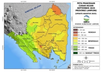 Peta Prakiraan Curah Hujan Bulan September 2025. Dok BMKG Lampung.