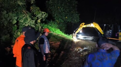 BPBD Tanggamus kerahkan alat berat tangani longsor di Kecamatan Limau dan Cukuh Balak Tanggamus pada, Sabtu, 30 Juli 2025, malam. (Foto Dok BPBD)