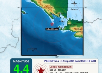 Badan Meteorologi Klimatologi dan Geofisika (BMKG) menyampaikan laporan informasi gempa bumi mengguncang Kabupaten Tanggamus. Dok BMKG