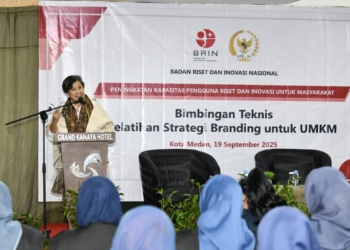 Wakil Ketua MPR RI Lestari Moerdijat menghadiri Peningkatan Kapasitas Pengguna Riset dan Inovasi untuk Masyarakat Tahun 2025. Dengan tema Pelatihan Strategi Branding UMKM di Medan, Sumatera Utara, Jumat, 19 September 2025. Dok. MPR RI