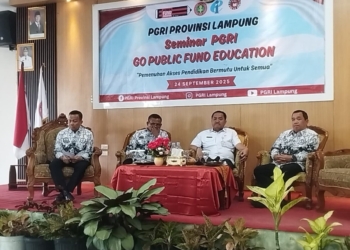 Seminar PGRI Go Public, Fund Education, di SMKN 4 Bandar Lampung, Rabu, 24 September 2025.