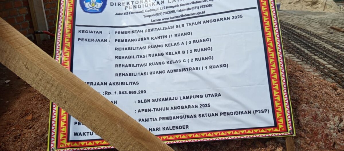 Papan pembangunan Satuan Pendidikan (P2SP) SLBN Suka Maju