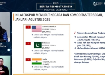 Statistik negara tujuan ekspor Lampung. BPS