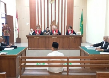 Sidang dalam agenda eksepsi terdakwa Dawam di PN Tanjungkarang, Kamis, 23 Oktober 2025.