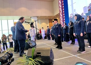 Ketua Umum Partai NasDem Surya Paloh resmi melantik kepengurusan DPW Partai NasDem Lampung periode 2025--2029 di Hotel Grand Mercure, Bandar Lampung, Sabtu, 25 Oktober 2025. (Lampost.co / Asrul Septian Malik)