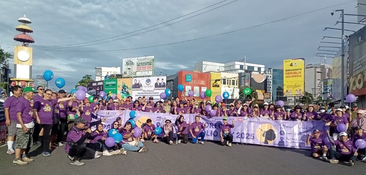 Rotary Lampung yang tergabung dalam Distrik 3410 (D3410) turut serta memperingati World End Polio Now (WPEN) 2025. Event tersebut dengan menggelar kegiatan Fun Run di Bundaran Tugu Adipura, Minggu, 26 Oktober 2025. Dok Rotary Lampung