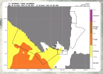 Badan Meteorologi Klimatologi dan Geofisika (BMKG) Stasiun Meteorologi Kelas IV Maritim Panjang mengeluarkan peringatan dini potensi gelombang tinggi, Kamis - Jumat, 30 - 31 Oktober 2025. Dok BMKG
