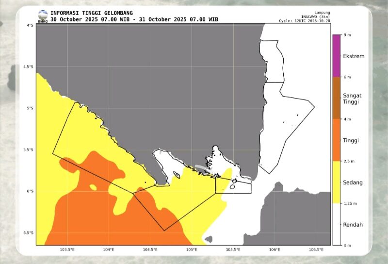 Badan Meteorologi Klimatologi dan Geofisika (BMKG) Stasiun Meteorologi Kelas IV Maritim Panjang mengeluarkan peringatan dini potensi gelombang tinggi, Kamis - Jumat, 30 - 31 Oktober 2025. Dok BMKG
