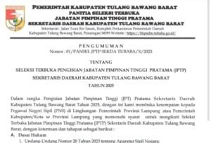 Jabatan Sekkab Tubaba Dilelang Terbuka, Iwan Mursalin Dijagokan