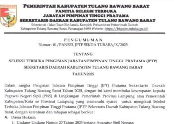 Jabatan Sekkab Tubaba Dilelang Terbuka, Iwan Mursalin Dijagokan