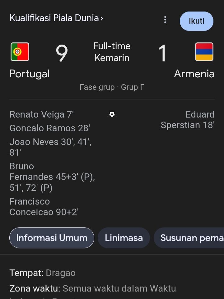 Portugal Lolos ke Piala Dunia 2026 Usai Melibas Armenia 9-1