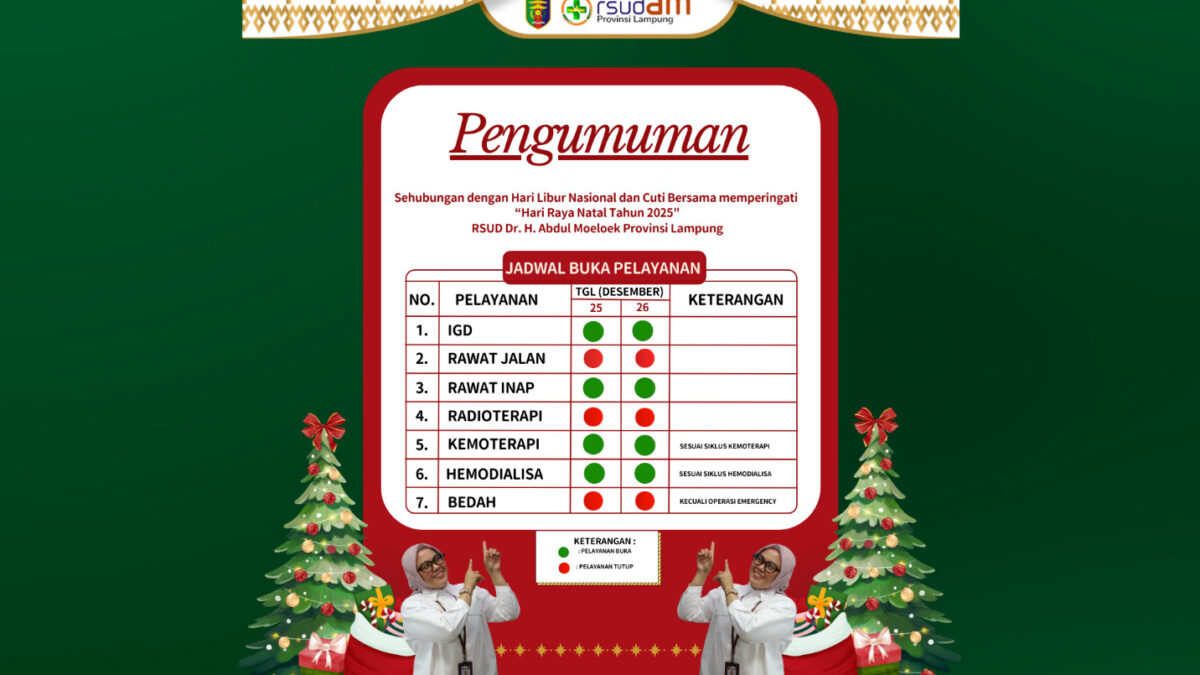 RSUD Abdul Moeloek Pastikan Pelayanan Kesehatan Esensial Tetap Berjalan Selama Libur Natal 2025