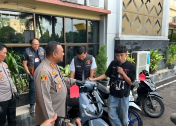 Polresta Bandar Lampung meringkus pelaku pencurian kendaraan bermotor (curanmor) yang beraksi di sejumlah wilayah Kota Bandar Lampung. (Foto: Lampost.co / Asrul Septian Malik)
