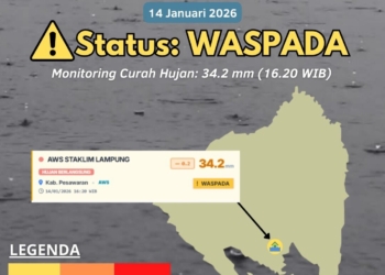 Badan Meteorologi Klimatologi dan Geofisika (BMKG) menyampaikan peringatan dini waspada dampak hujan wilayah Kabupaten Pesawaran. Dok BMKG