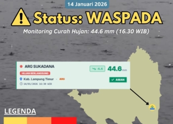 Badan Meteorologi Klimatologi dan Geofisika (BMKG) menyampaikan peringatan dini waspada dampak hujan wilayah Kabupaten Lampung Timur. Dok BMKG