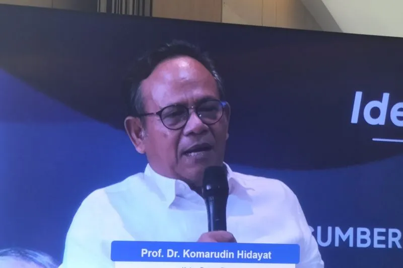 Ketua Dewan Pers Komarudin Hidayat saat menjadi pembicara di acara Sarasehan Asta Cita Presiden Prabowo Subianto, Ideologi Pancasila, Cita dan Nyata di Universitas Paramadina, Cipayung, Jakarta Timur, Selasa (27/1/2026). (ANTARA/Walda Marison)