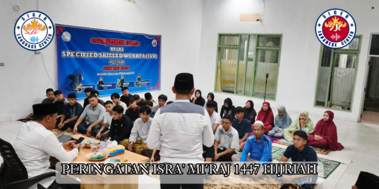 Yayasan Siger Language Center (SLC) menggelar peringatan Isra Mi’raj Nabi Muhammad SAW bersama seluruh siswa, karyawan, dan sensei di Aula SLC, Jumat (16/1/2026).