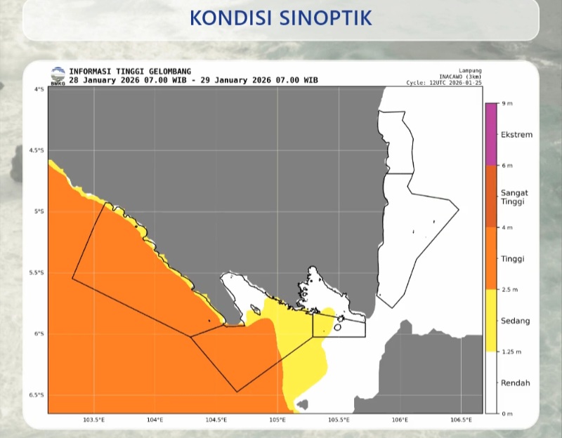 Kondisi sinoptik tinggi gelombang di wilayah perairan Provinsi Lampung. Dok. BMKG.