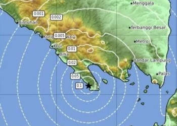 Gempa bumi dengan kekuatan 3.0 Magnitudo terjadi pada wilayah Kabupaten Tanggamus. Dok BMKG