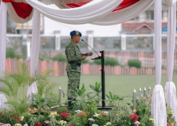 Kepala Staf Kodam XXI/Radin Inten, Brigadir Jenderal TNI Andrian Susanto saat memberi arahan ketika Upacara Operasi Penegakan Ketertiban (Gaktib) dan Yustisi Polisi Militer Tahun 2026. Kegiatan berlangsung di Lapangan Korpri, Komplek Kantor Gubernur Lampung, Jumat, 13 Februari 2026. Dok ADPIM Lampung